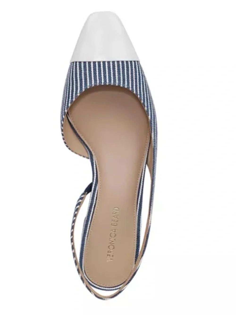 New Veronica Beard Cecile Slingback Pumps Blue White Stripe Low Heel Sz 8